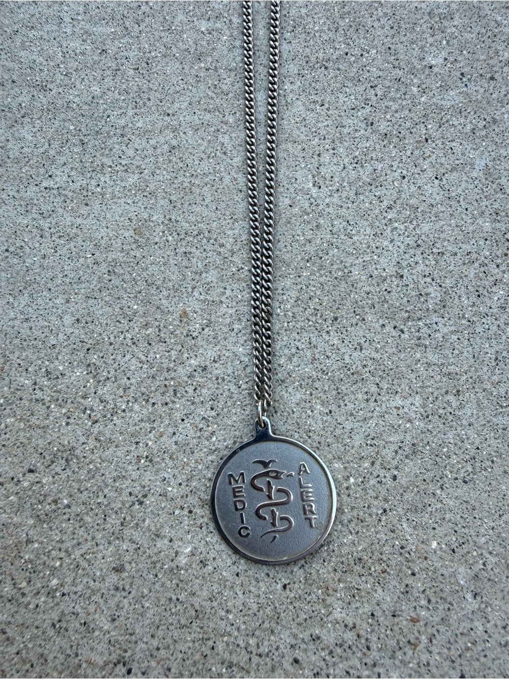 Vintage Sterling Silver Medic Alert Pendant on Chain, Penicillin Retro